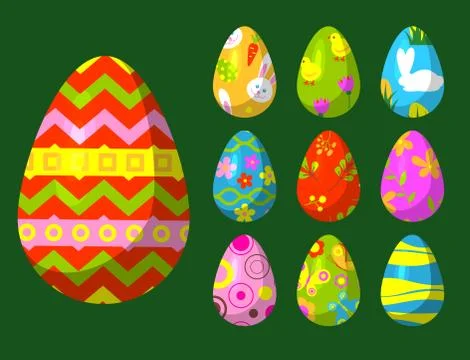 Easter eggs vector painted with spring pattern decoration retro multi colored Illustrazione stock