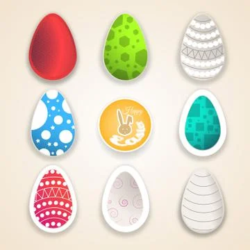 Easter eggs vector set different colors and pattern cut from paper. Stock Illustration