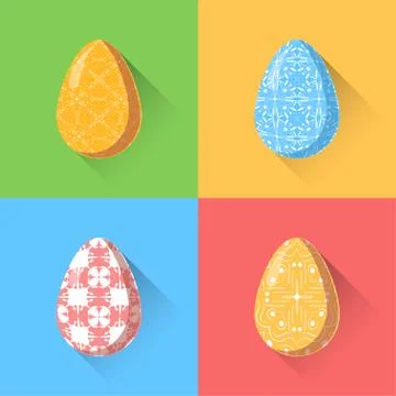 Easter eggs vector set with different patterns and shadows in the flat design Illustrazione stock