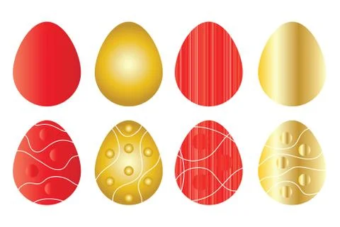 Easter eggs vector set in gold and red colors Stock Illustration