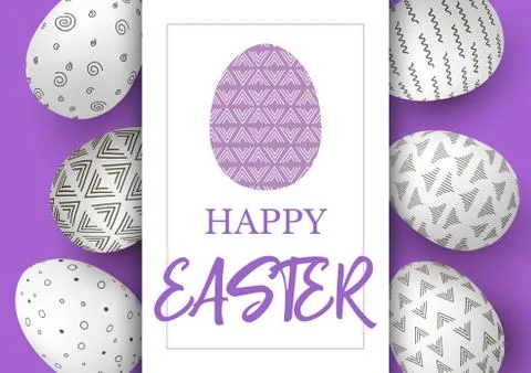 Easter eggs in vertical line with elegant ornaments on purple background. sim Stock Illustration