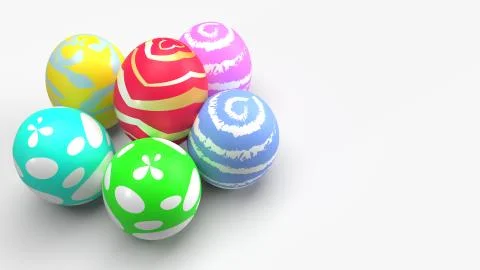 Easter eggs on white background 3d rendering for holiday content. Stock Illustration
