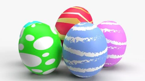 Easter eggs on white background 3d rendering for holiday content. Stock Photos