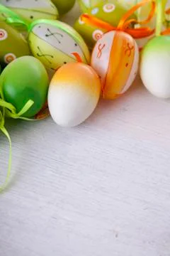 Easter eggs in white background, copyspace Stock Photos