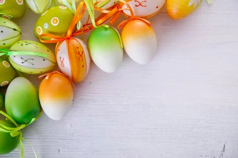 Easter eggs in white background, copyspace Stock Photos