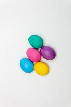 Easter eggs on white background. Easter concept. Top view Stock Photos