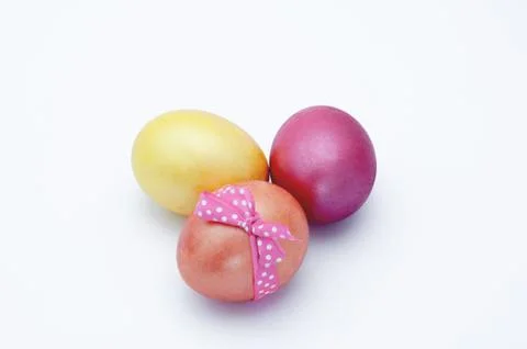 Easter eggs on a white background. Greeting card with Easter. Foto stock