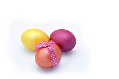 Easter eggs on a white background. Greeting card with Easter. Stock Photos