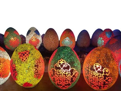 Easter eggs on a white background, side view, the design is made in oriental Foto stock