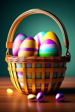 Easter Eggs Wicker Basket Ilustração Stock