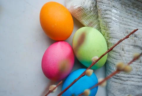 Easter eggs with willow branch Foto stock