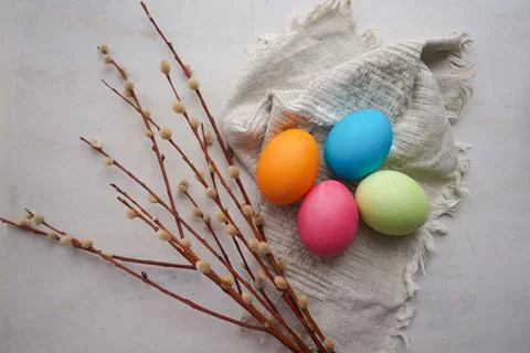 Easter eggs with willow branch Stock-Fotos