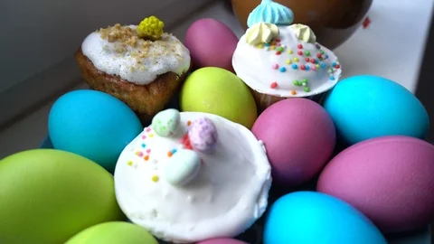 Easter eggs on the window Stock Footage 128675764