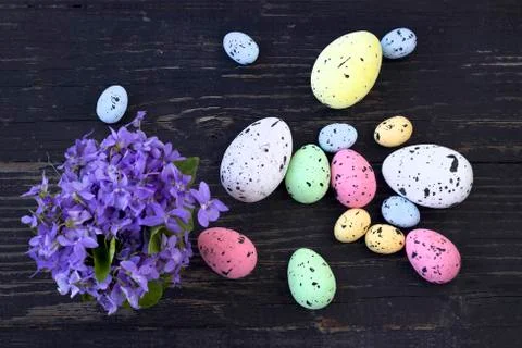 Easter eggs on wood background Stock Photos