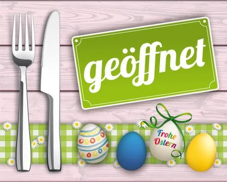 Easter Eggs Wood Checked Cloth Knife Fork Sign Open Stock Illustration