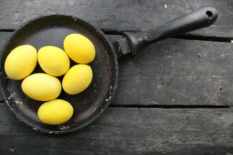 Easter eggs on wood table Stock Photos
