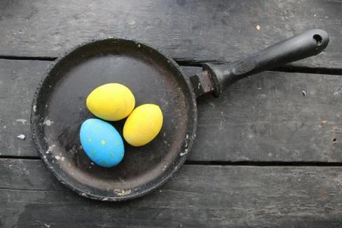 Easter eggs on wood table Stock Photos