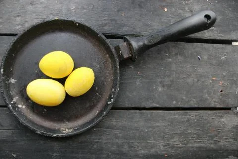 Easter eggs on wood table Stock Photos