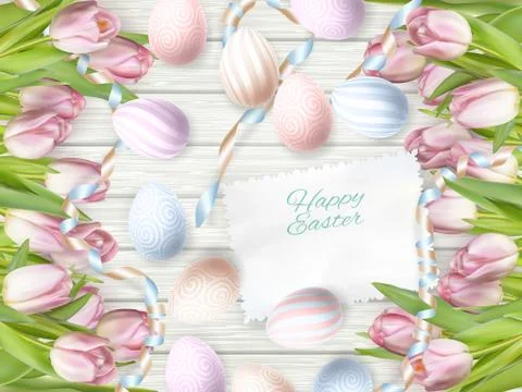 Easter eggs on wooden background. EPS 10 Stock Illustration