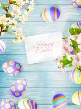Easter eggs on a wooden background. EPS 10 Illustrazione stock