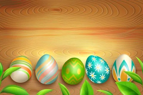 Easter Eggs On Wooden Background Stock Illustration