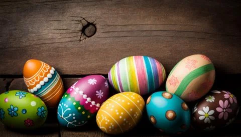 Easter eggs on wooden background Stockillustratie