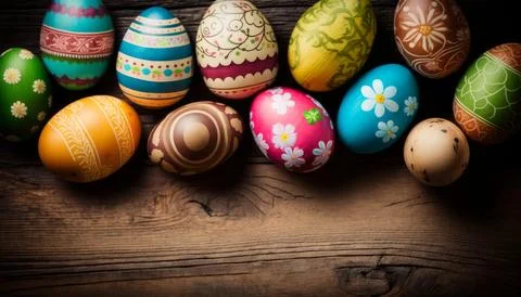 Easter eggs on wooden background Stock Illustration