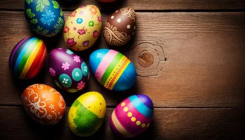 Easter eggs on wooden background 스톡 일러스트
