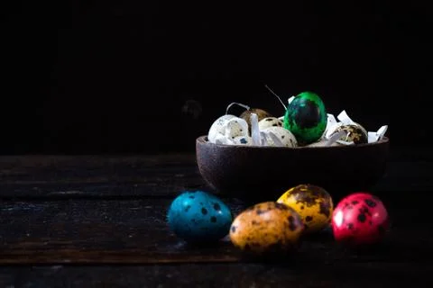 Easter eggs on wooden background Stock Photos