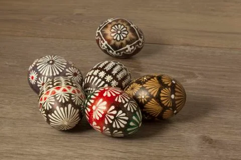 Easter eggs on wooden background Stock Photos