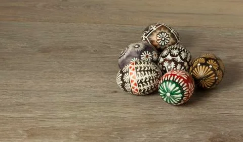 Easter eggs on wooden background Stock Photos