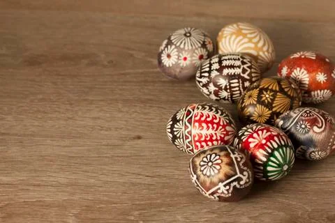 Easter eggs on wooden background Stock Photos