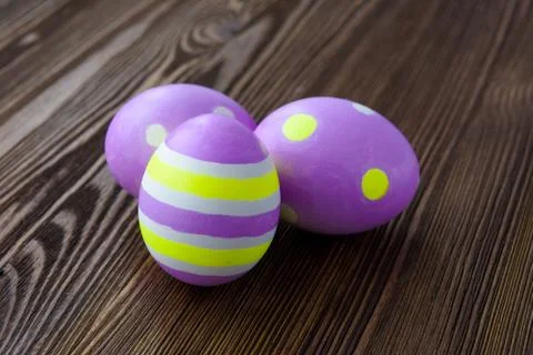 Easter eggs on wooden background Stock Photos