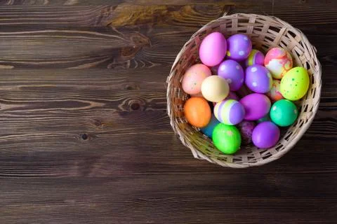 Easter eggs on wooden background Foto stock