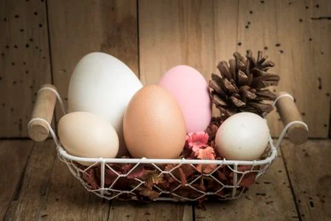 Easter eggs on wooden background Foto stock