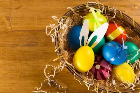 Easter eggs on wooden background Foto stock