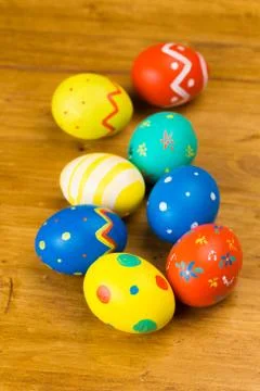 Easter eggs on wooden background Foto stock