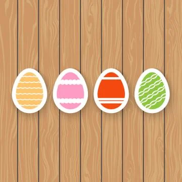 Easter eggs on a wooden background. Vector illustration . Stock Illustration