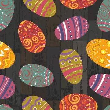 Easter eggs on wooden planks background. vector, eps10 Ilustración de archivo