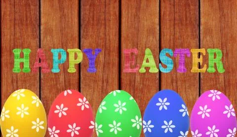 Easter eggs on wooden table background Foto stock