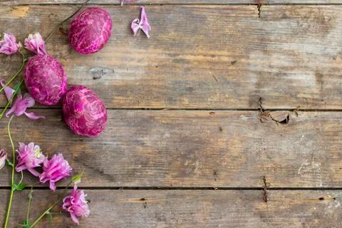 Easter eggs on a wooden table Stock Photos