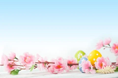 Easter eggs on a wooden table Stock Photos