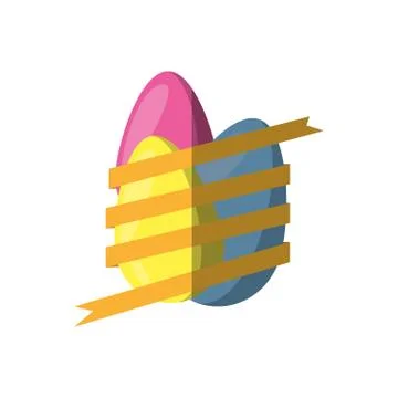 Easter eggs wrapped yellow ribbon shadow Illustration