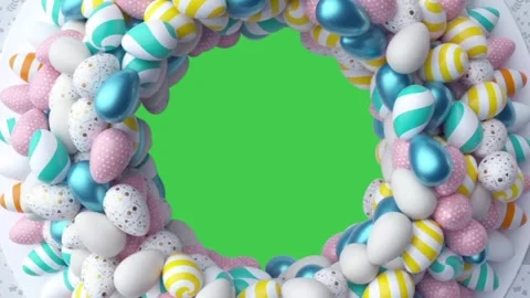 Easter Eggs Wreath Green Screen Widescreen Frame Stock-Footage 344765101