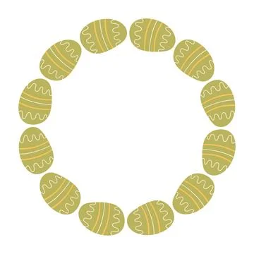 Easter Eggs wreath Hand drawn on white background. Decorative doodle frame fr Stock Illustration