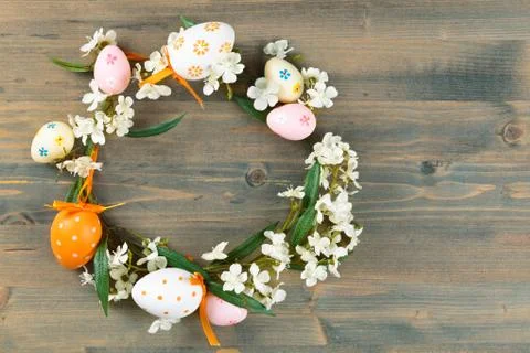 Easter eggs wreath. Stock Photos