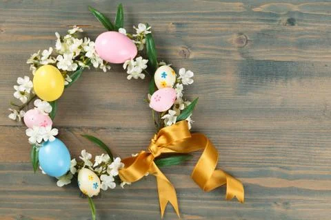 Easter eggs wreath. Stock Photos