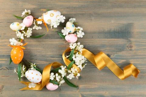 Easter eggs wreath. Stock Photos