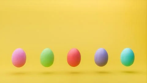 Easter Eggs On Yellow Background - Happy Easter Stock Illustration