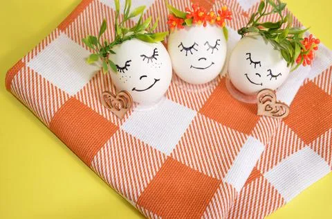 Easter eggs on a yellow background. Spring. Easter. Stock Photos